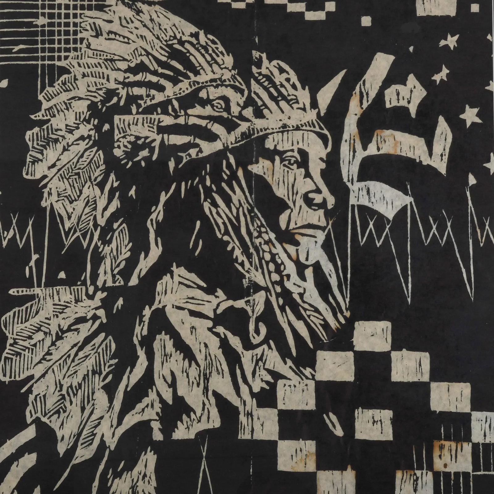 Framed Signed Tara Aarons American Native American Wood Block Print - 2