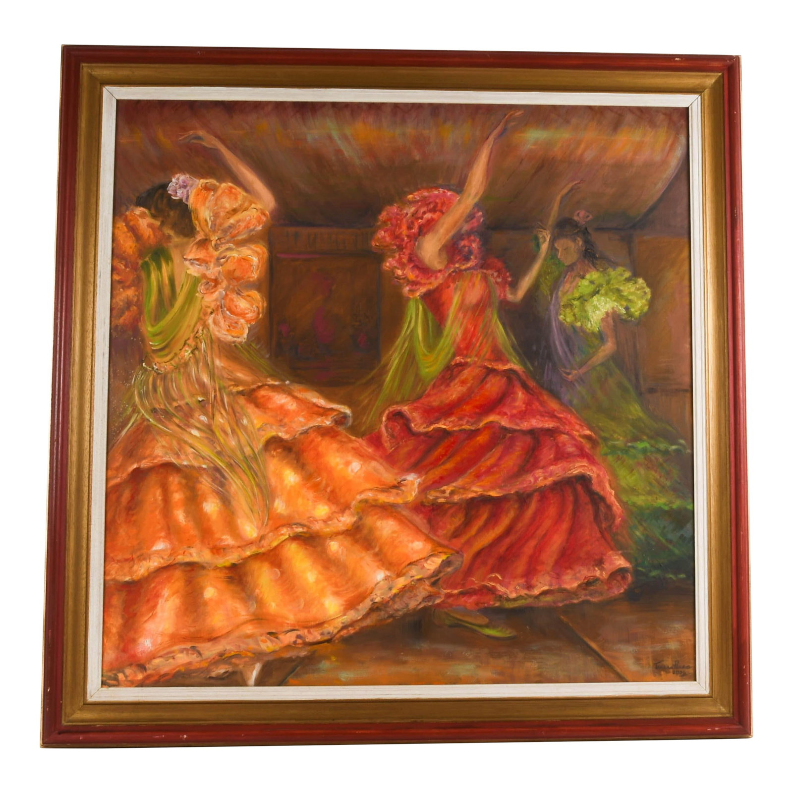 Framed Signed "Flamenco Dancers" Painting on Canvas by Teresa Perea (1 of 10)