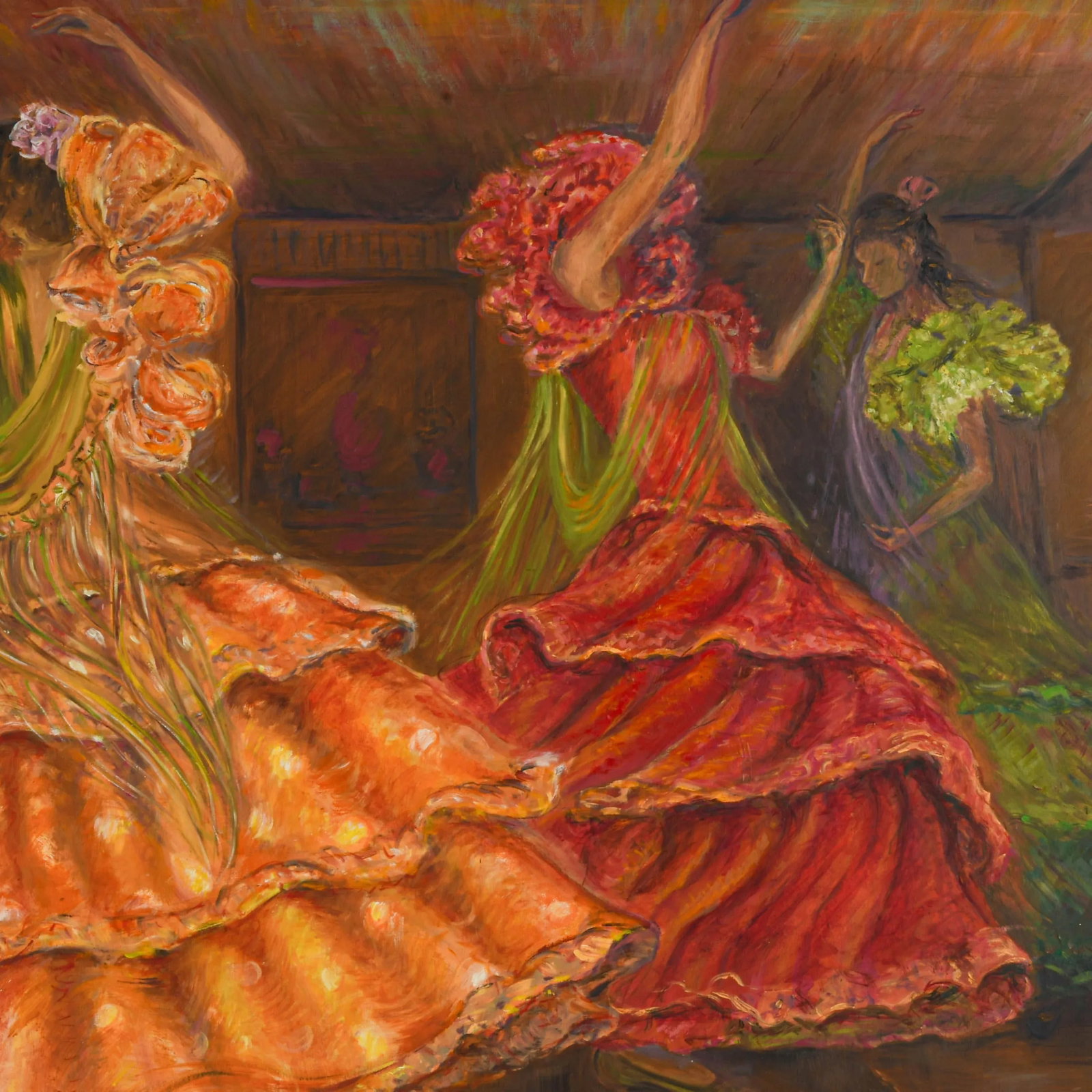 Framed Signed "Flamenco Dancers" Painting on Canvas by Teresa Perea - 2