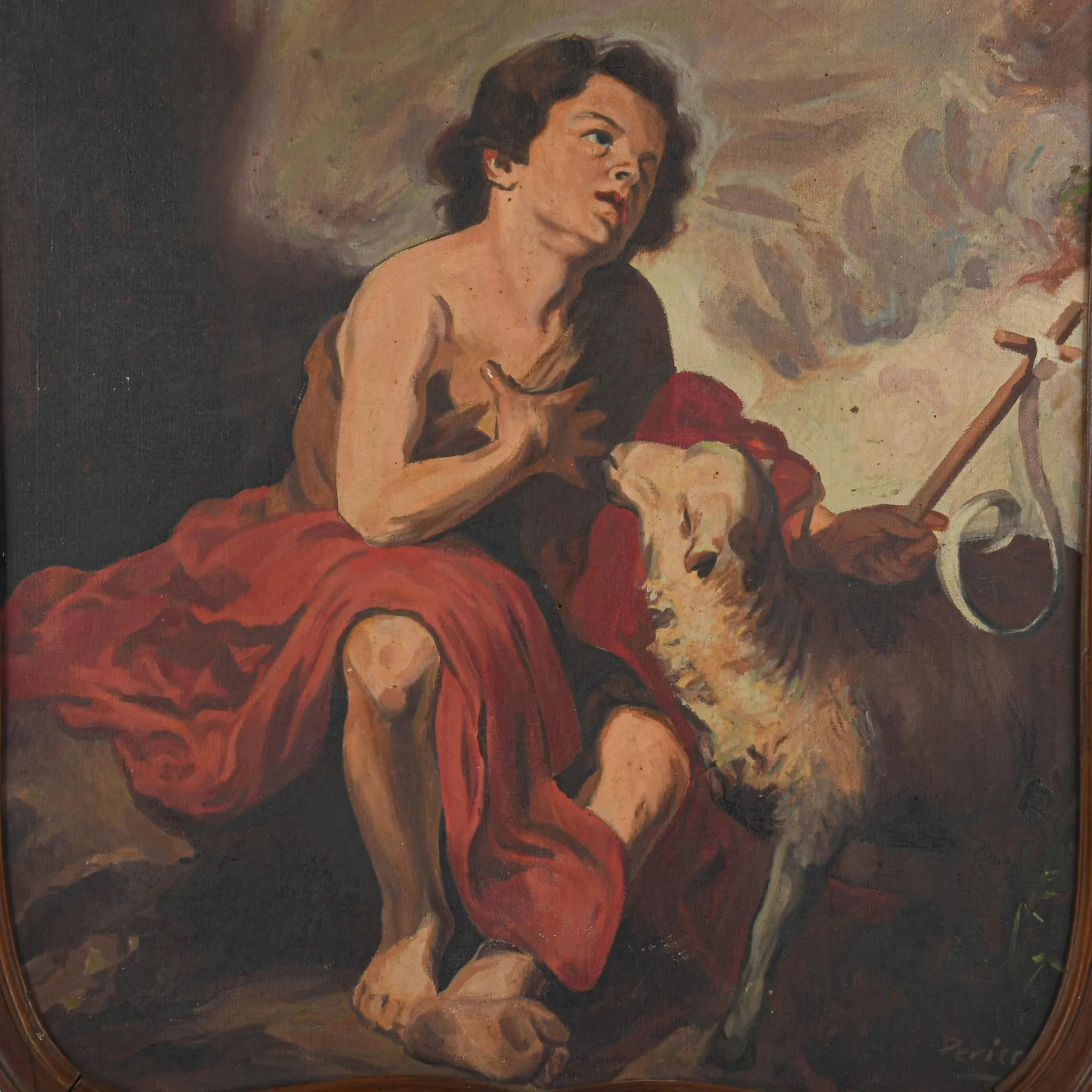 Signed St. John the Baptist as a Child After Murillo Oil on Canvas on Board - 2