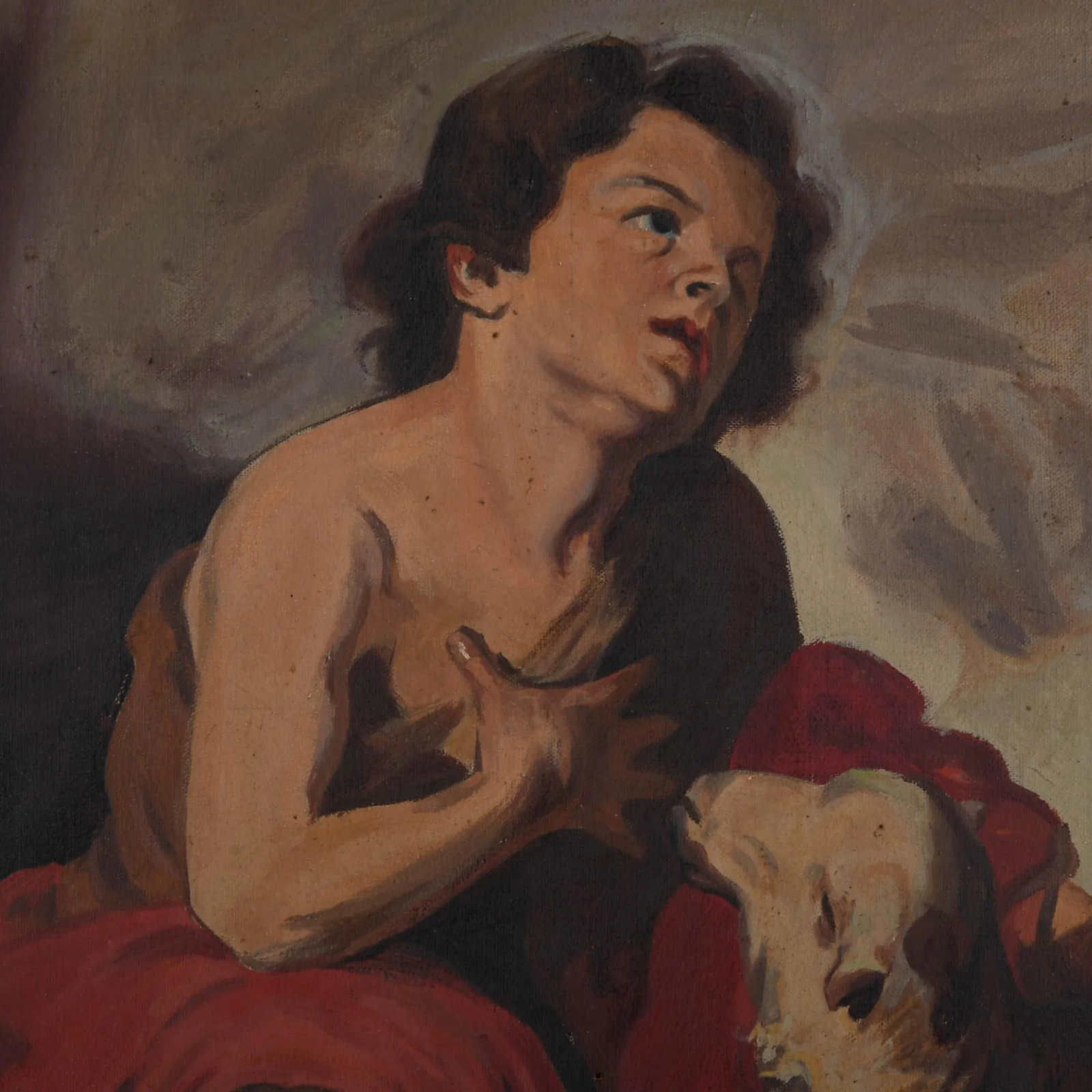 Signed St. John the Baptist as a Child After Murillo Oil on Canvas on Board - 3