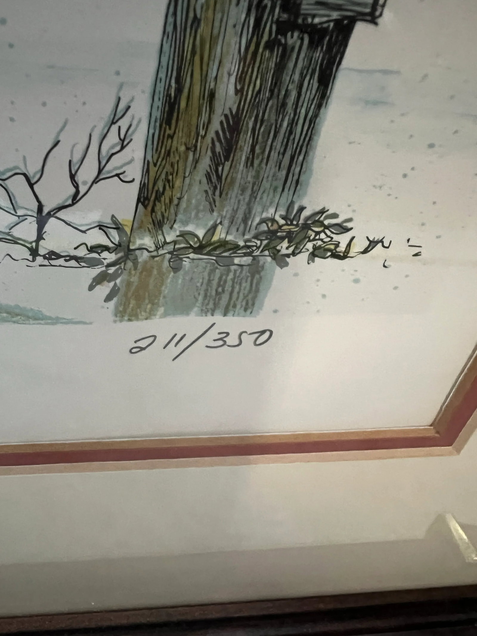 1970s Signed Lighthouse Lithograph in Frame With Brass Corners, New York - 5