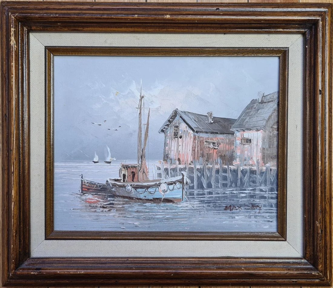Harbour Scene, Oil on Board, Signed Max Savy, French 1918-2010 - 4