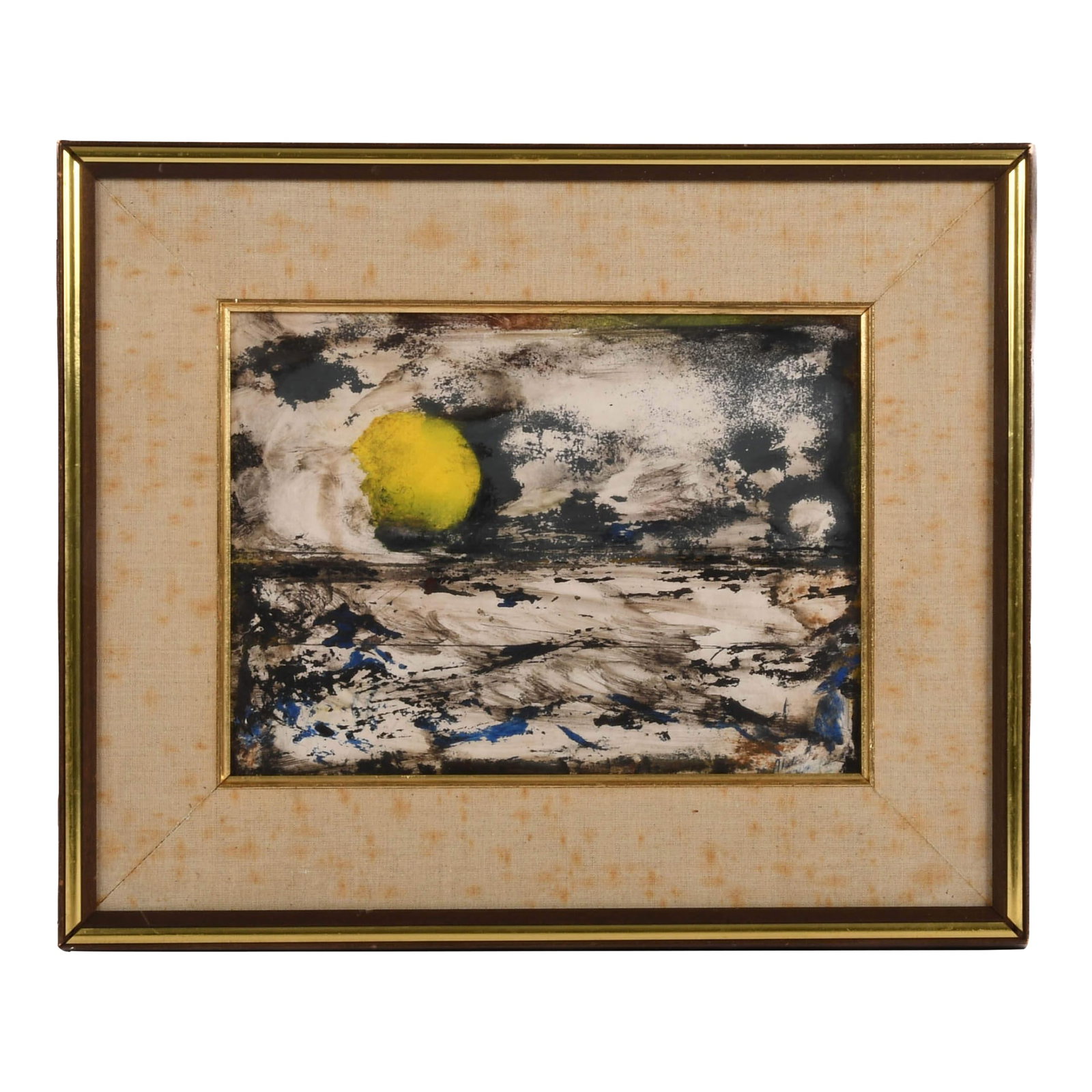 Framed Signed J. Akston "Untitled" Abstract Landscape Oil on Board: Immerse yourself in the stormy mystique of the Framed Signed J. Akston "Untitled" Abstract Landscape Oil on Board, a brooding and atmospheric seascape that captures the artist's signature blend of abs