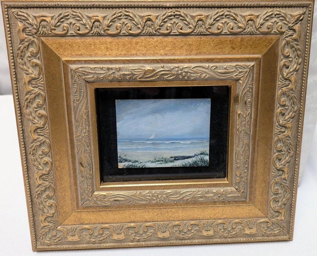 Vintage Oil on Board Painting, Ornate Double Framed, Signed SMJ - 3