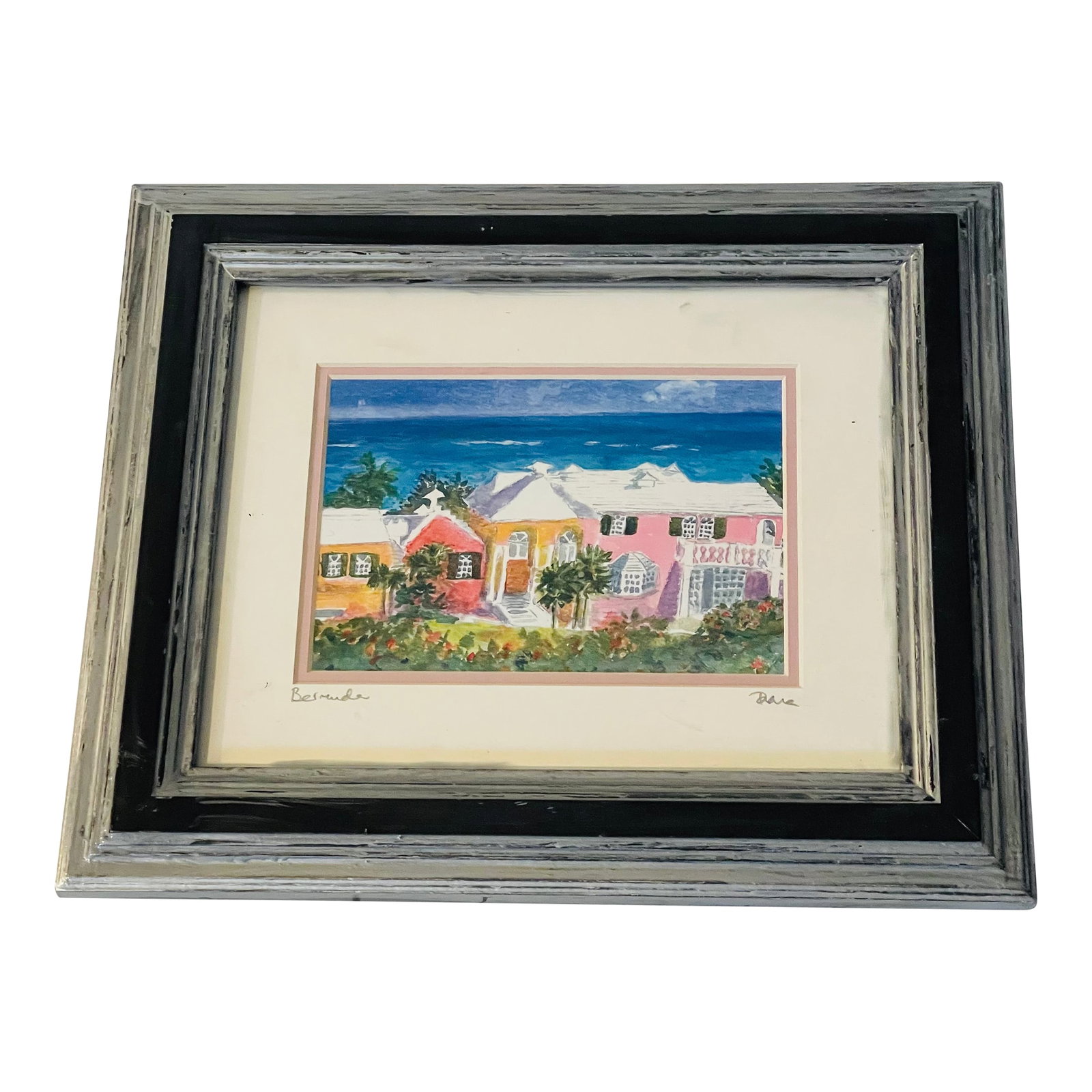 Vintage Original Art Bermuda Watercolor Signed: Vintage original art Bermuda watercolor, signed and framed. Verso bears stamp of gallery. Condition: Alterations: Original Condition Unaltered Imperfections: Some Imperfections Condition Notes: Good