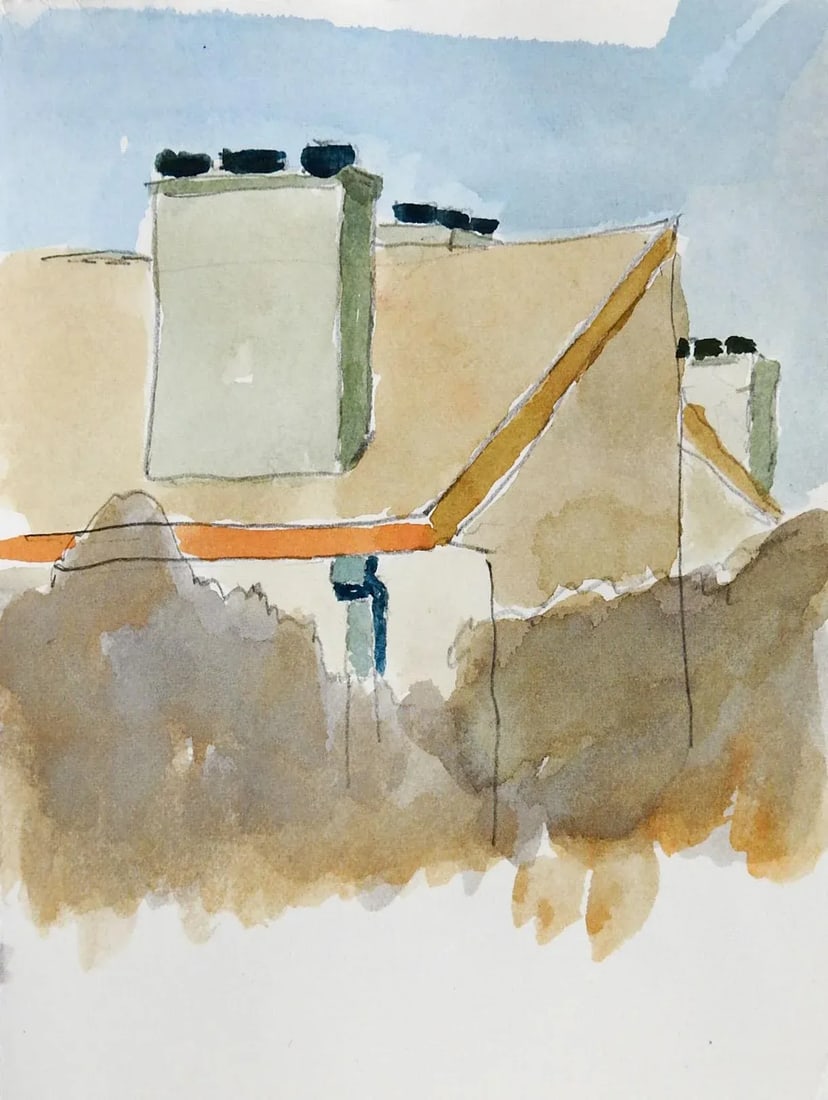 Vintage Stop Sign & Architecture Watercolor Painting Double Sided - 2