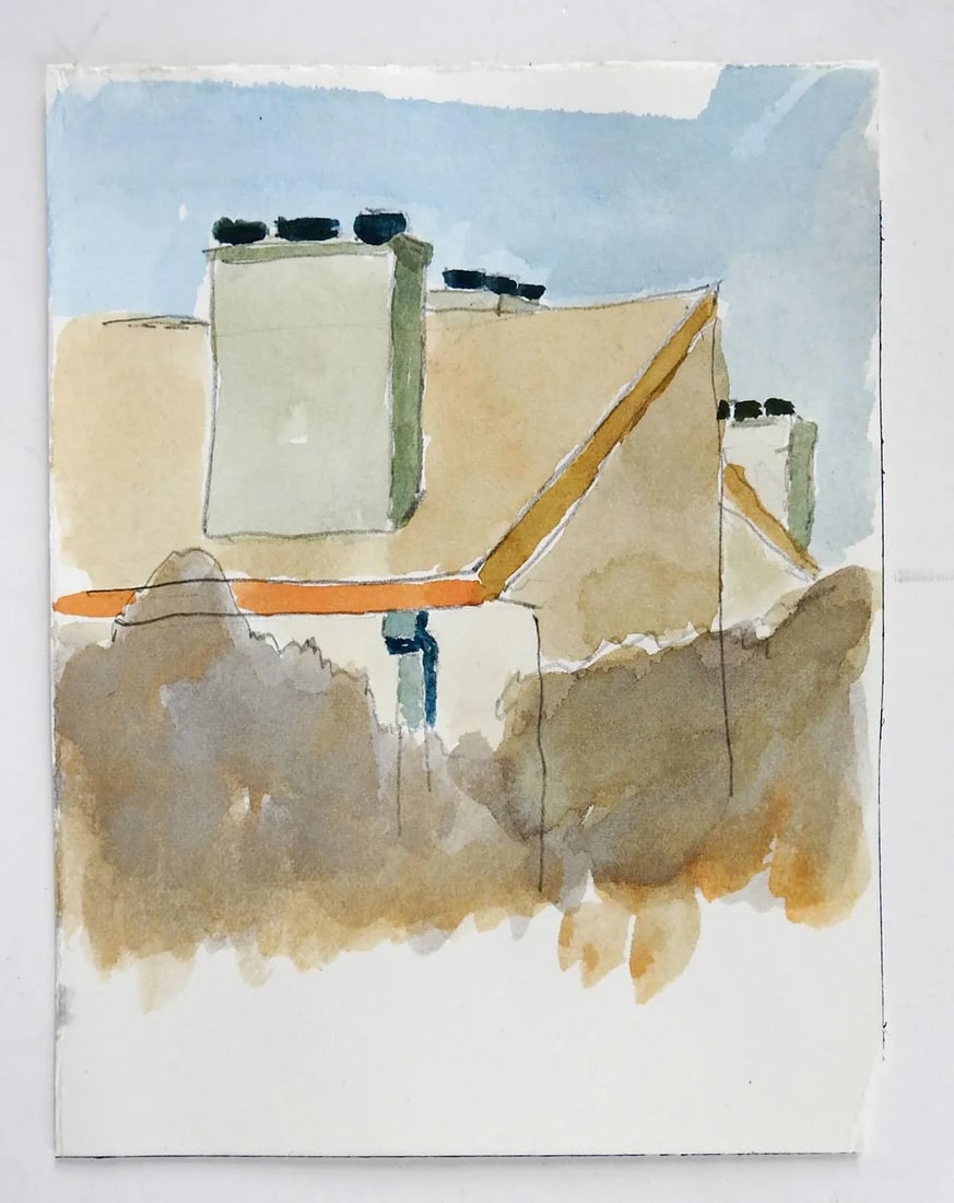 Vintage Stop Sign & Architecture Watercolor Painting Double Sided - 4