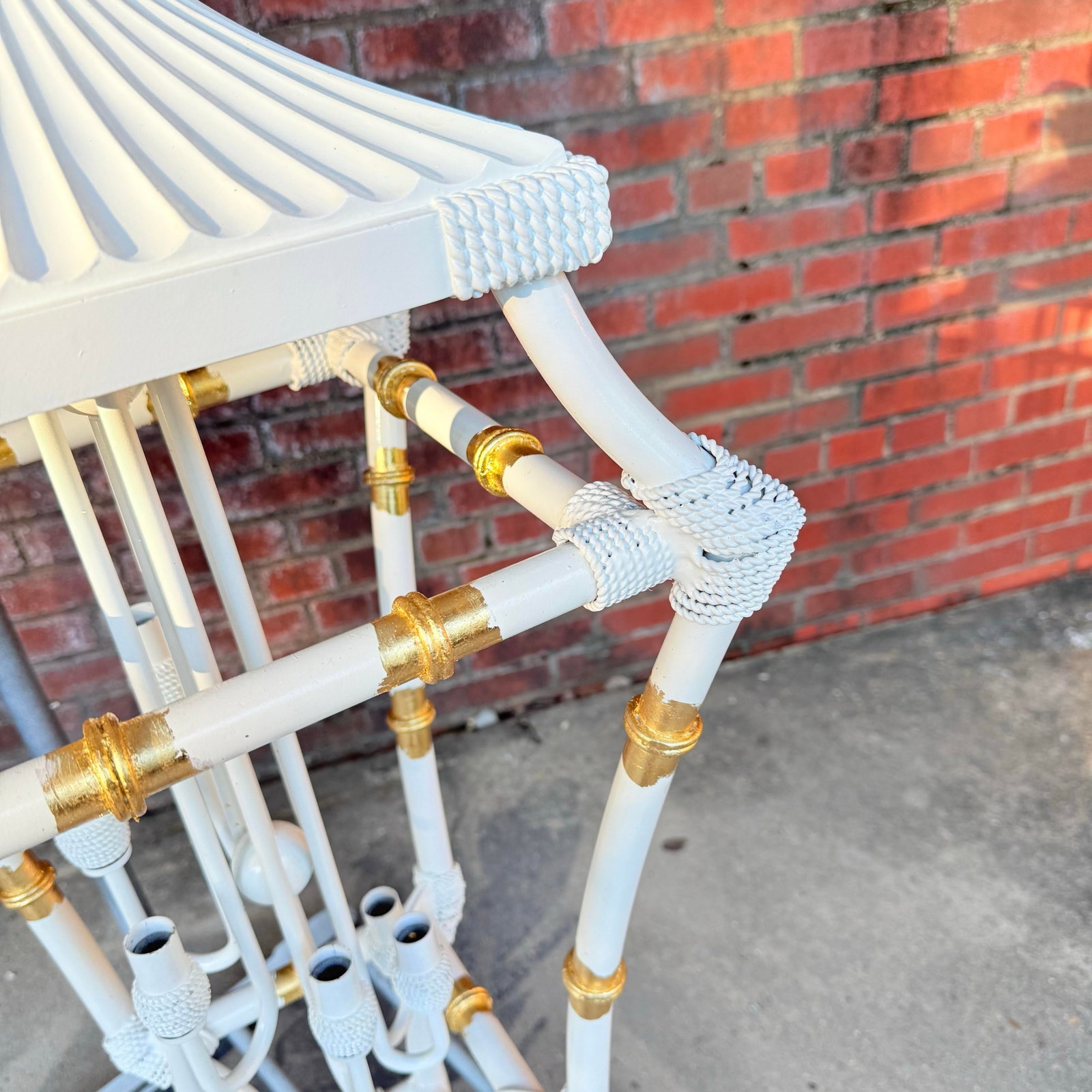 Vintage Palm Beach Regency Parcel Gilt White Pagoda Chandelier Dorothy Draper Style - Newly Painted - 7