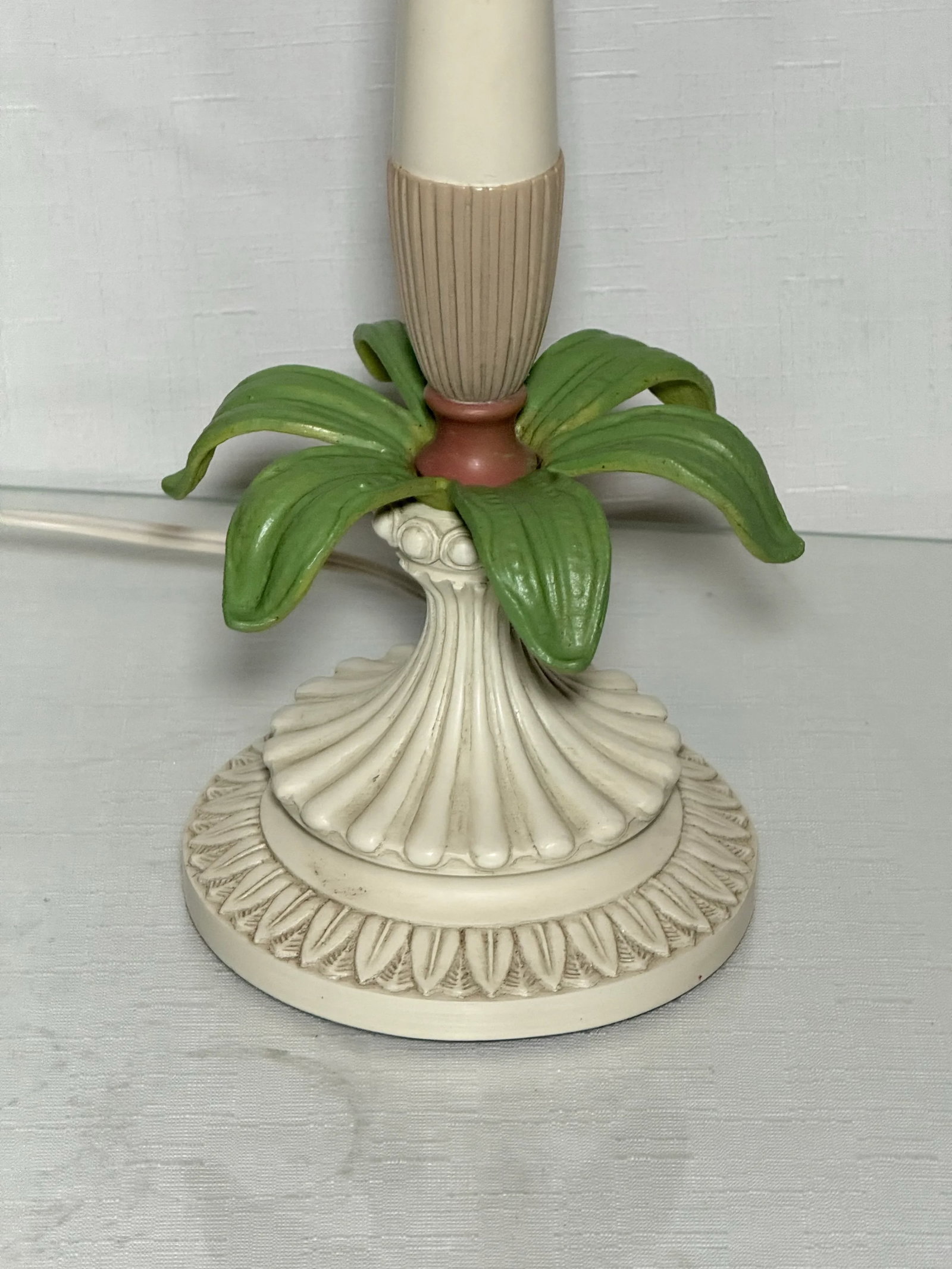 Vintage Palm Beach Regency Palm Tree Table Lamps - Striped Empire Shade - Charming Coastal Decor - A - 3