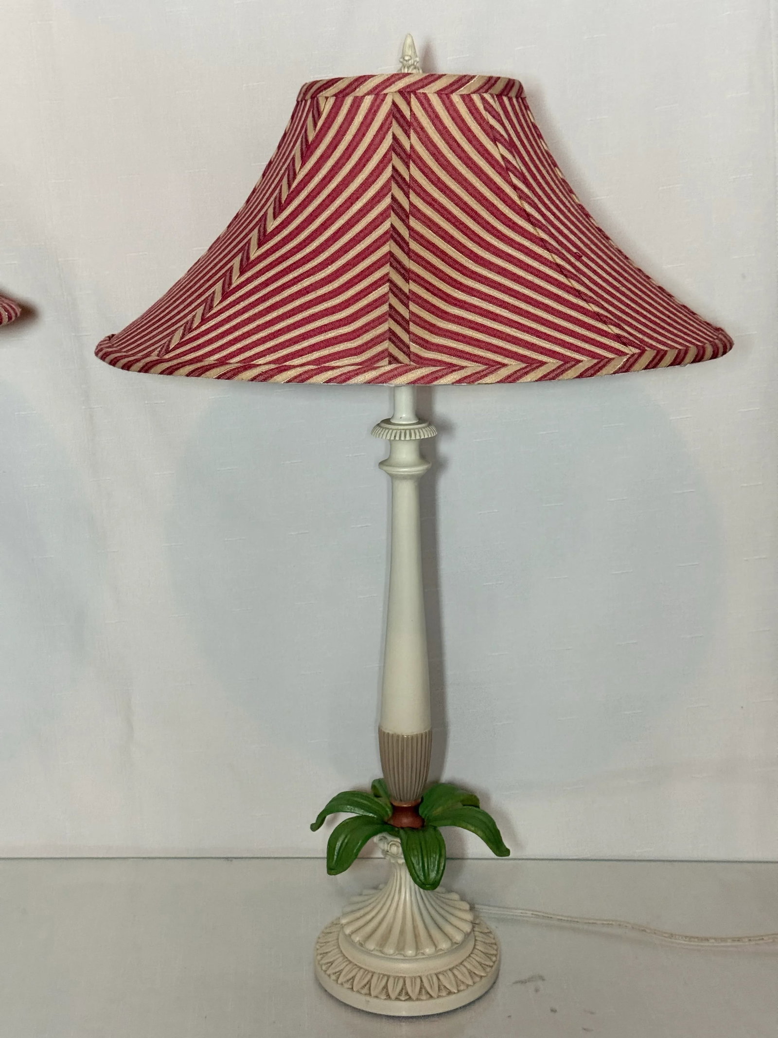 Vintage Palm Beach Regency Palm Tree Table Lamps - Striped Empire Shade - Charming Coastal Decor - A - 5