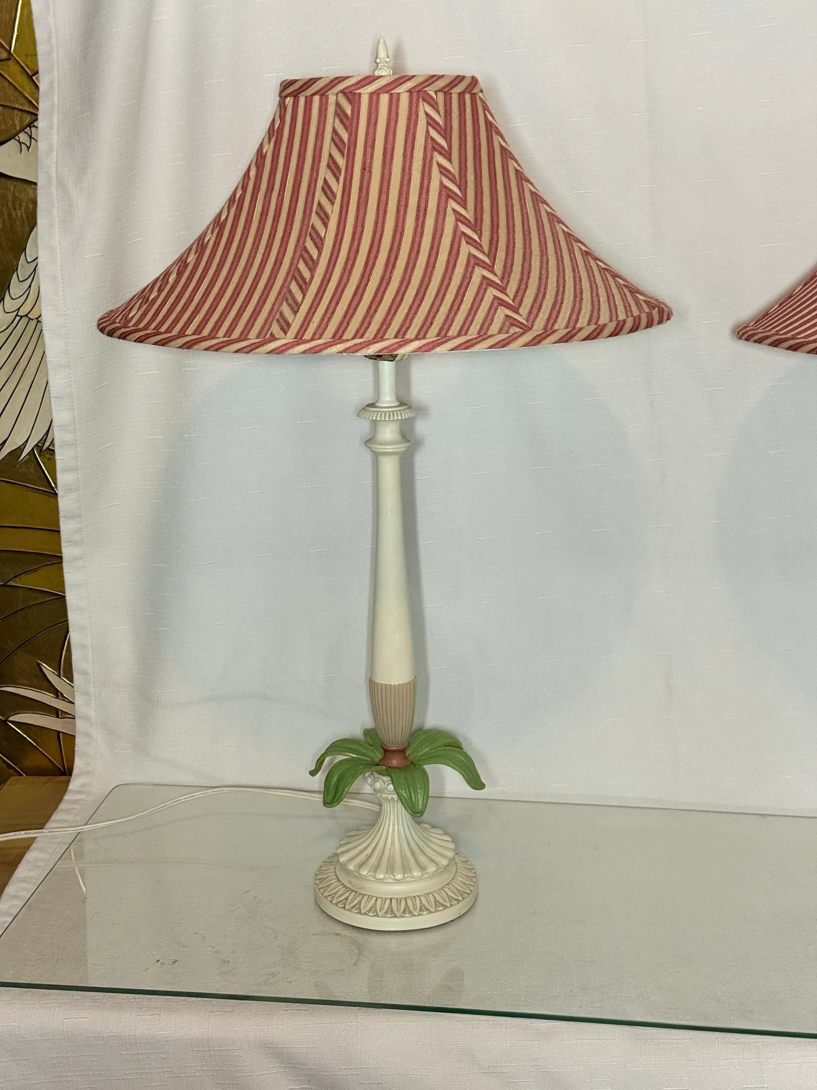 Vintage Palm Beach Regency Palm Tree Table Lamps - Striped Empire Shade - Charming Coastal Decor - A - 6
