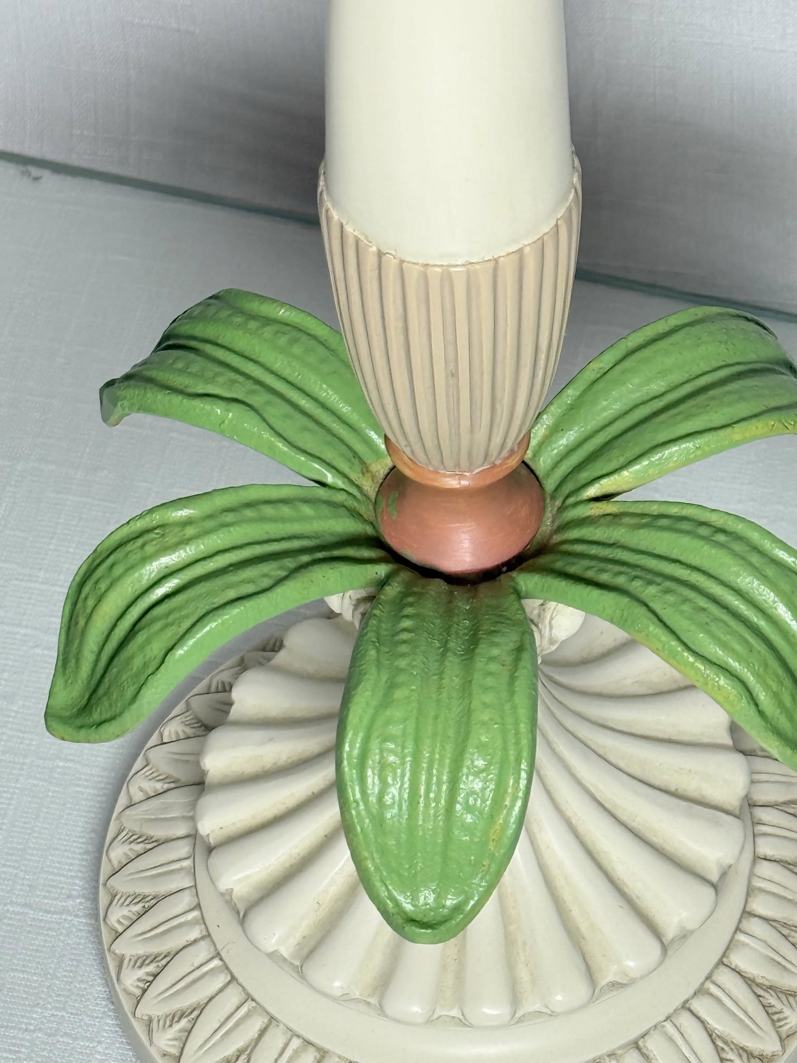 Vintage Palm Beach Regency Palm Tree Table Lamps - Striped Empire Shade - Charming Coastal Decor - A - 7