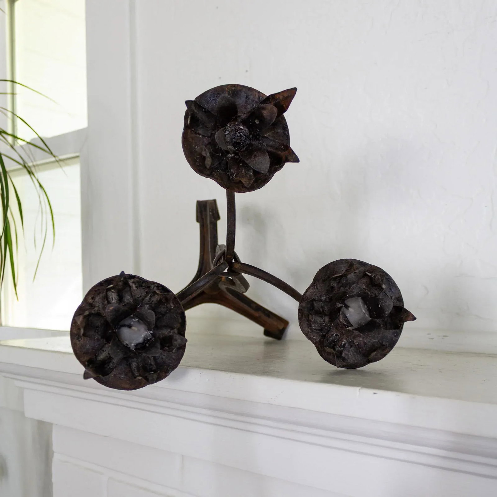 Rustic Wrought Iron Art Nouveau Lotus Candelabra - 11