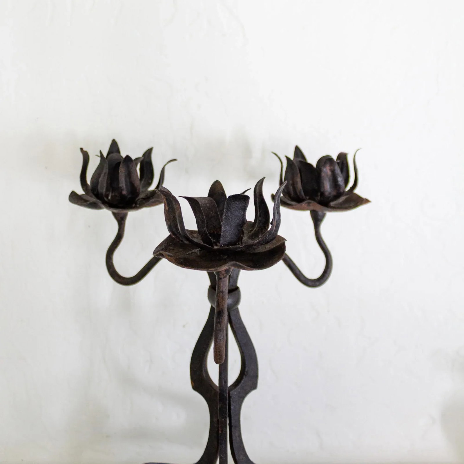 Rustic Wrought Iron Art Nouveau Lotus Candelabra - 13