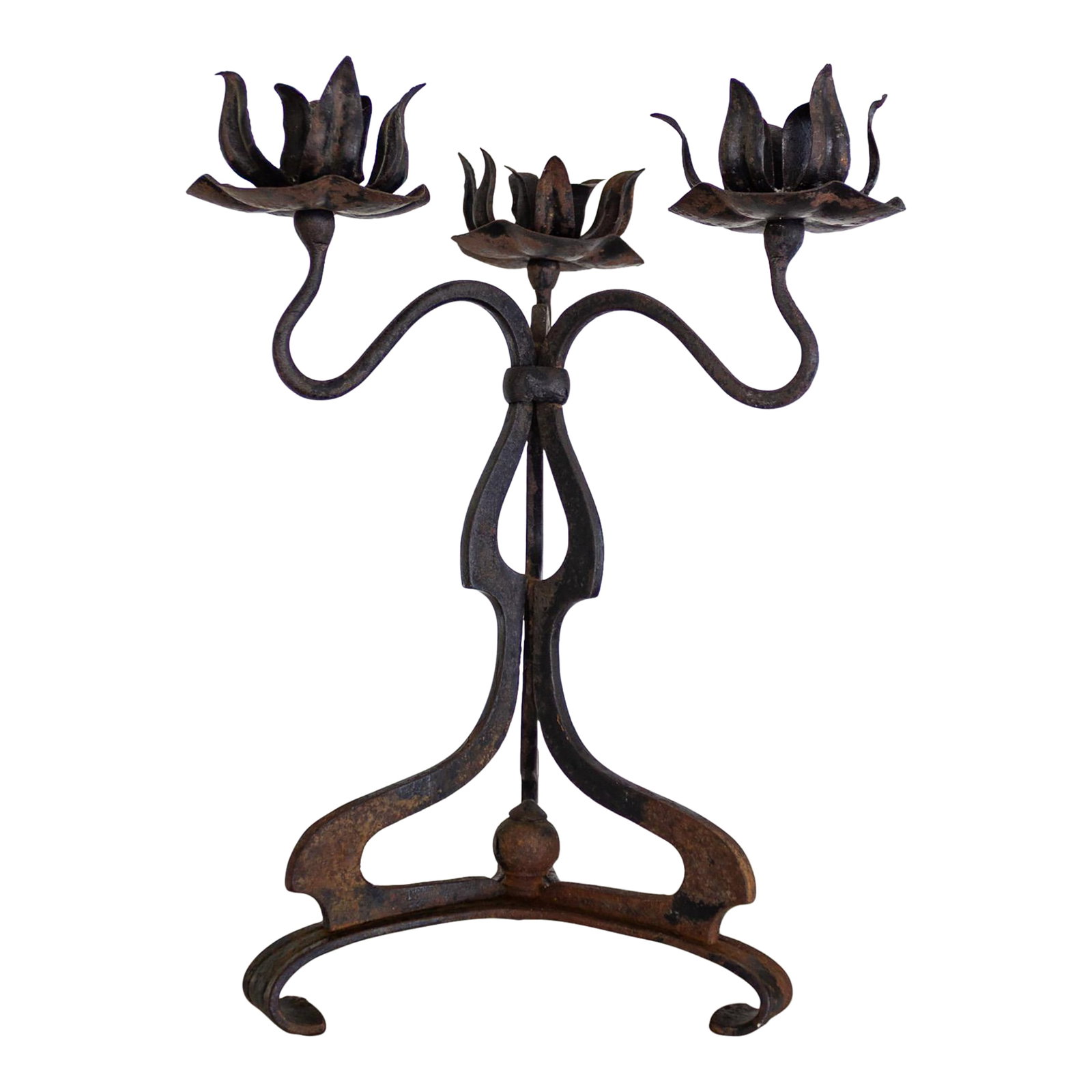 Rustic Wrought Iron Art Nouveau Lotus Candelabra (1 of 13)