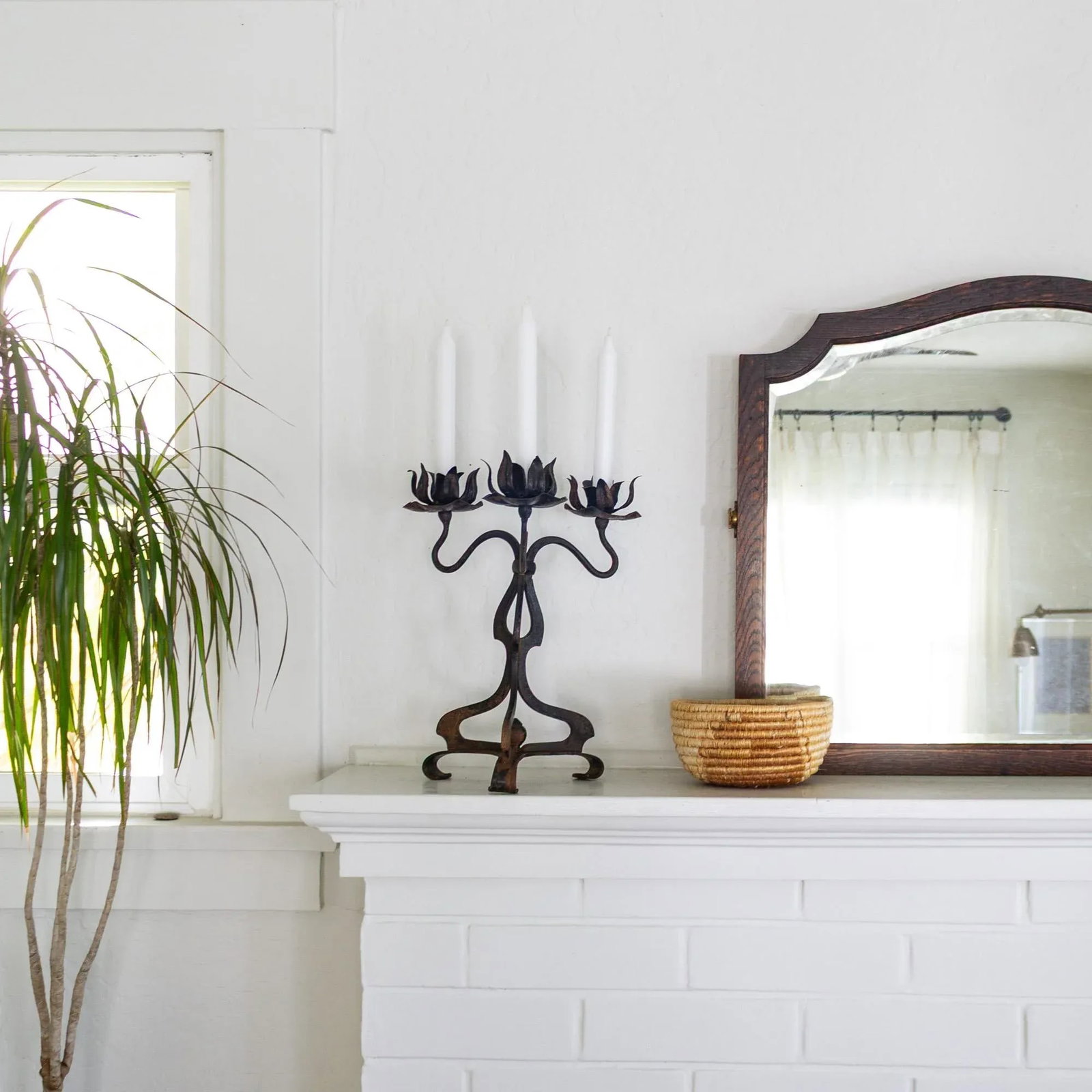 Rustic Wrought Iron Art Nouveau Lotus Candelabra - 4