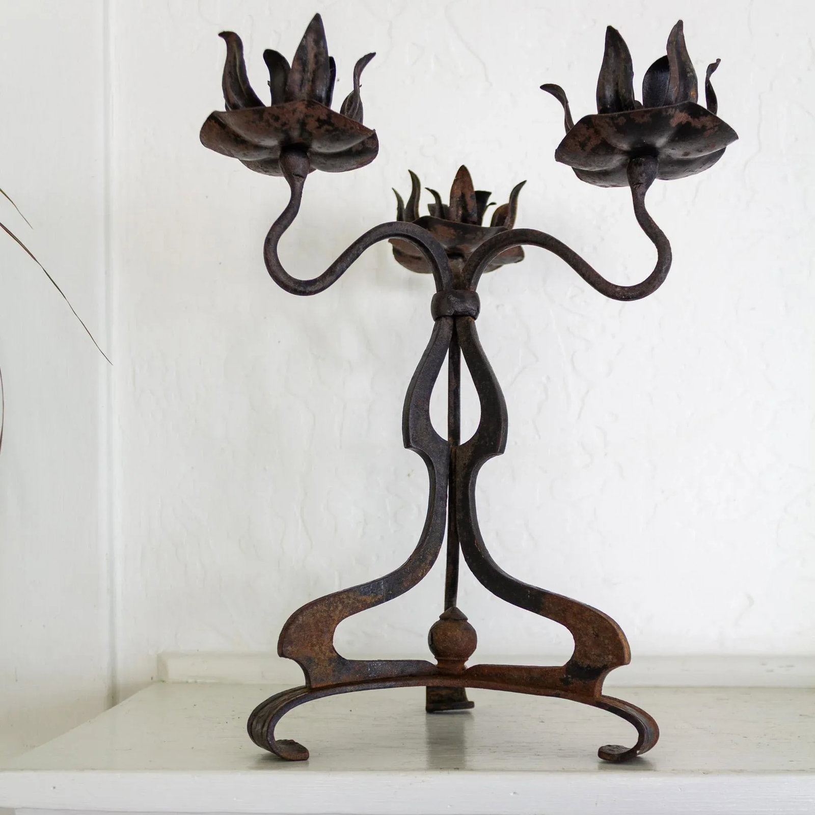 Rustic Wrought Iron Art Nouveau Lotus Candelabra - 6