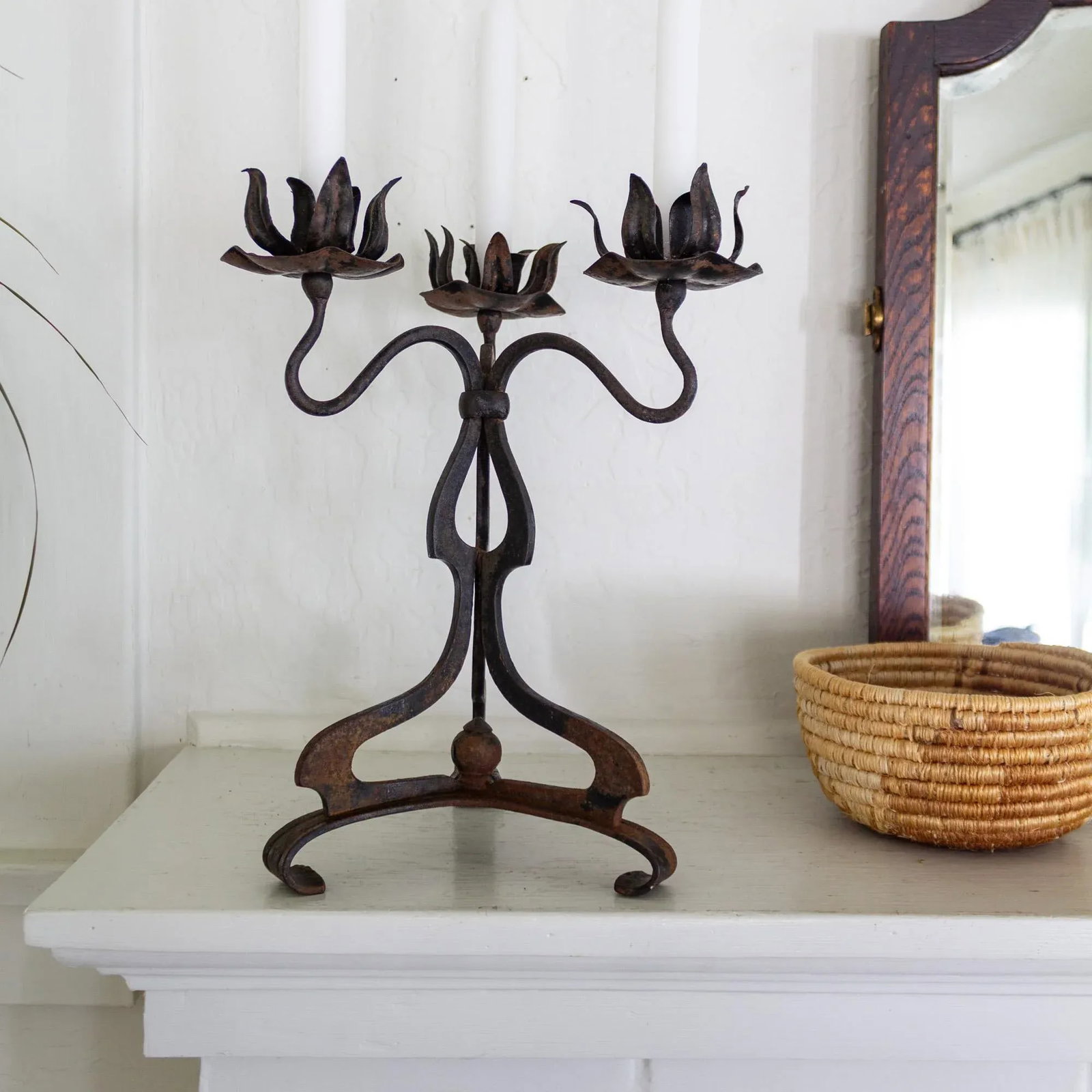 Rustic Wrought Iron Art Nouveau Lotus Candelabra - 7