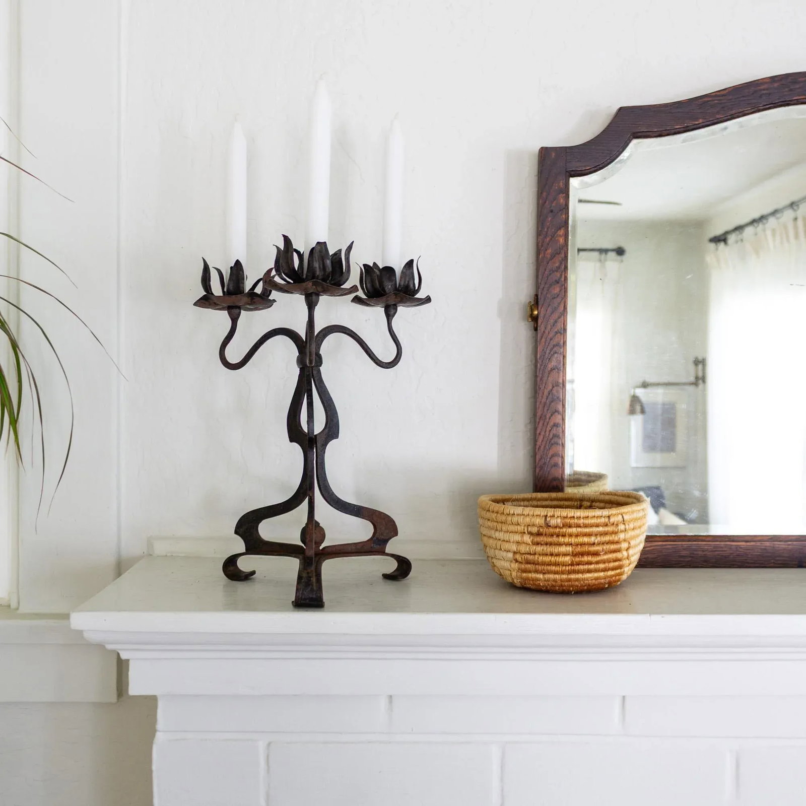 Rustic Wrought Iron Art Nouveau Lotus Candelabra - 8