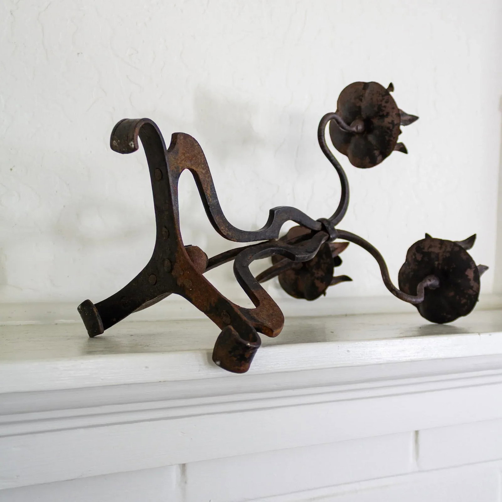 Rustic Wrought Iron Art Nouveau Lotus Candelabra - 9