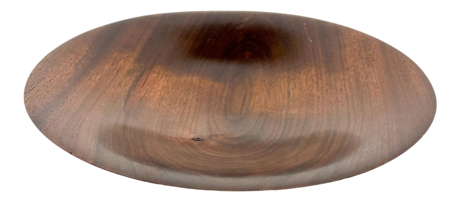 1960s Sculptural Art Plate Solid Walnut Wood Nakashima Era Signed: AMBIANIC presents midcentury modern decorative art plate in solid walnut wood. Signed underneath with artist's signature. Unable to read the name. Made in the USA, circa the 1960s. Nakashima era.