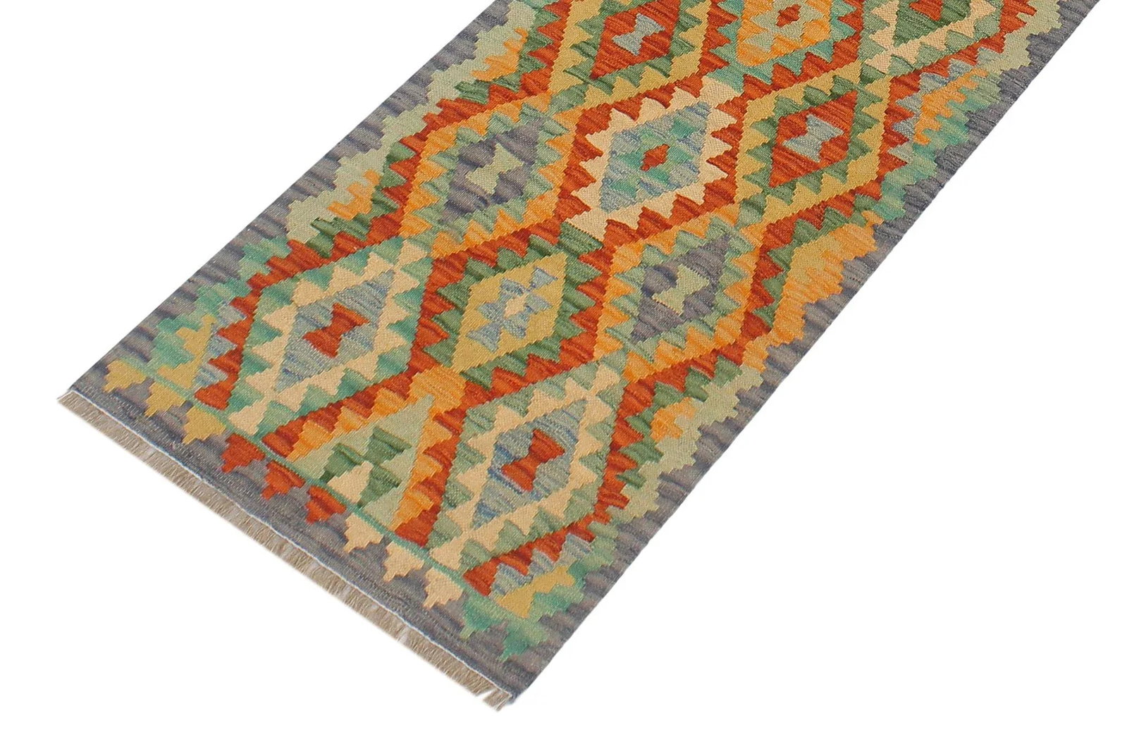 1990s Abstract Kilim Rust Blue Hand Woven Rug - 2'1" X 6'6" - 3