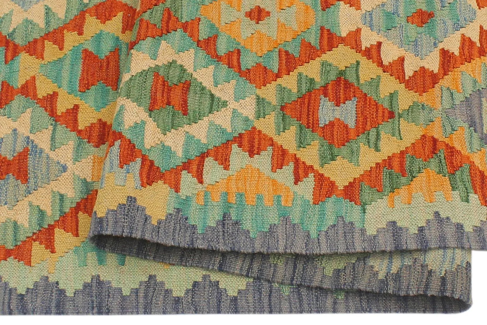 1990s Abstract Kilim Rust Blue Hand Woven Rug - 2'1" X 6'6" - 5