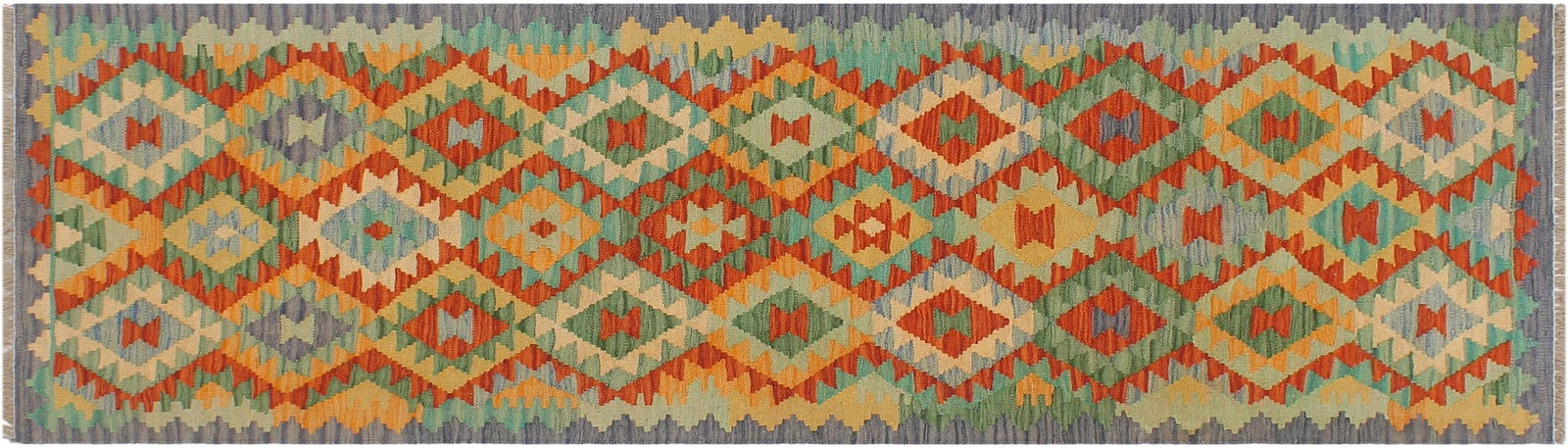 1990s Abstract Kilim Rust Blue Hand Woven Rug - 2'1" X 6'6" - 8