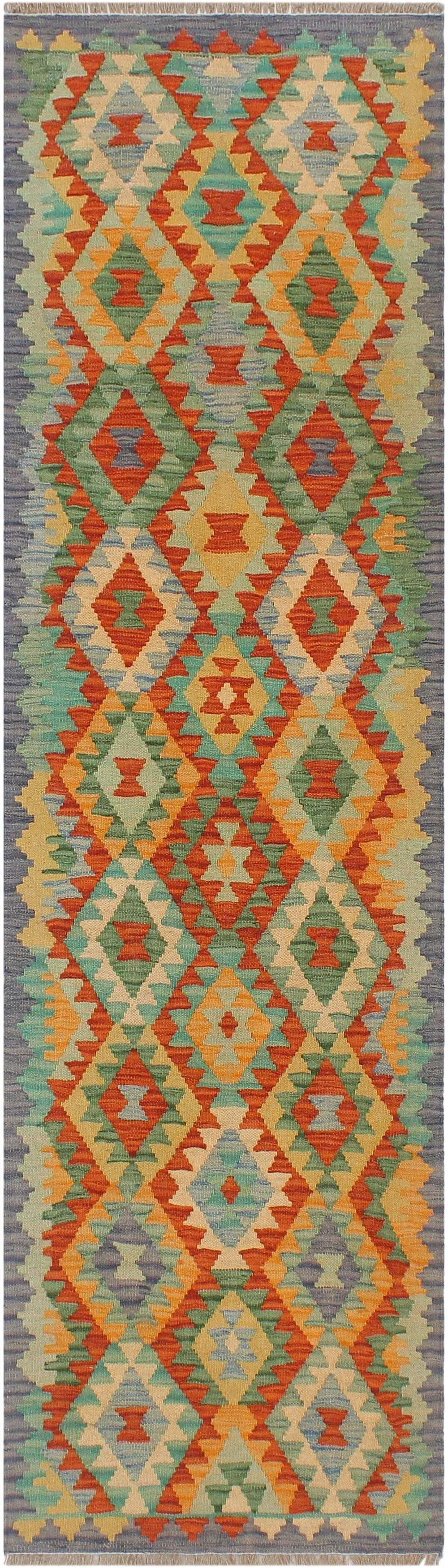 1990s Abstract Kilim Rust Blue Hand Woven Rug - 2'1" X 6'6" - 9