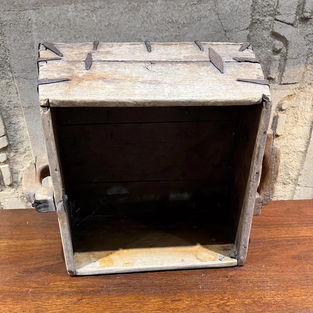 1800s Antique Wood Box Hand Forged Iron Grain Rice Chinese - 10