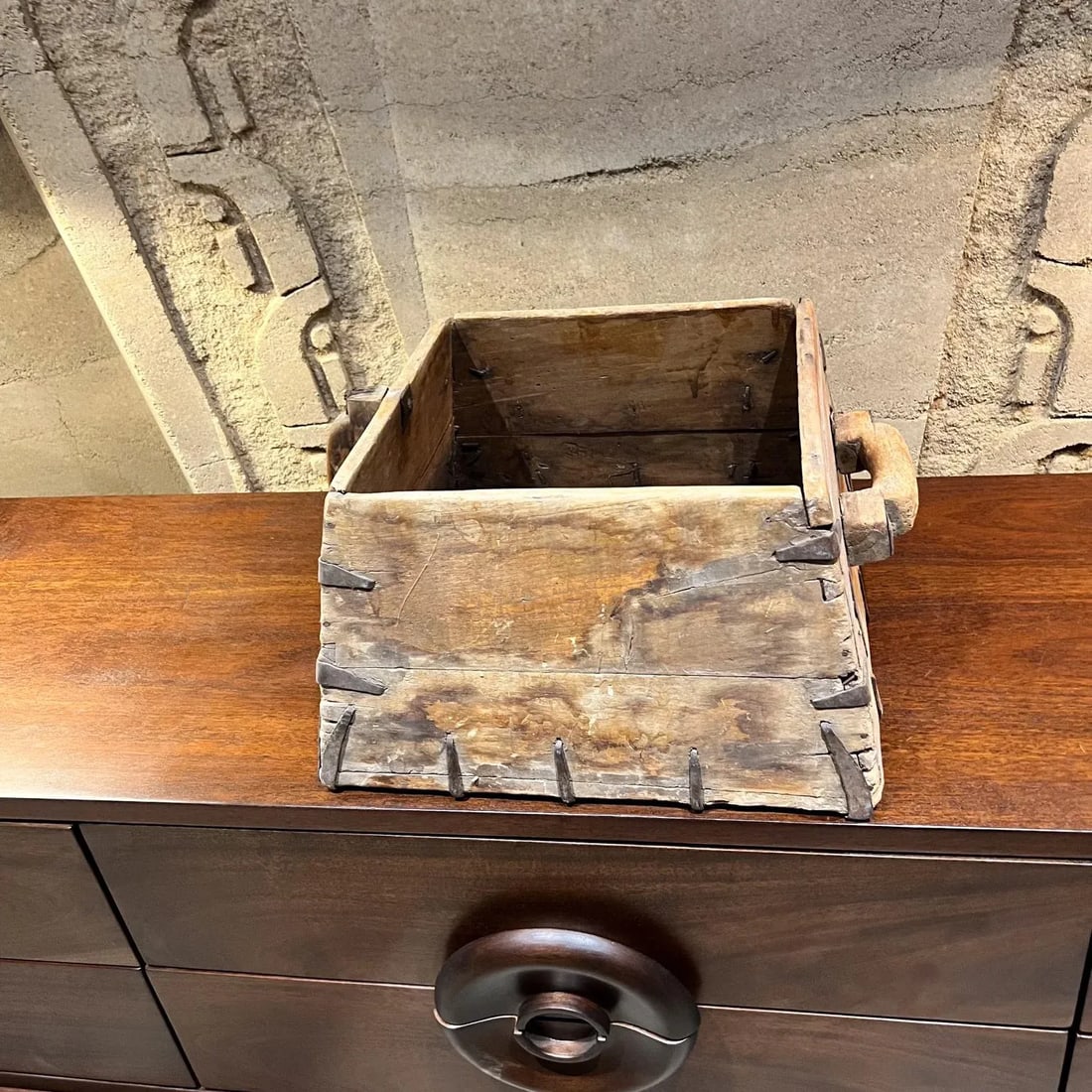 1800s Antique Wood Box Hand Forged Iron Grain Rice Chinese - 3