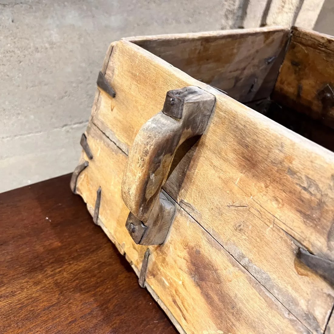 1800s Antique Wood Box Hand Forged Iron Grain Rice Chinese - 8