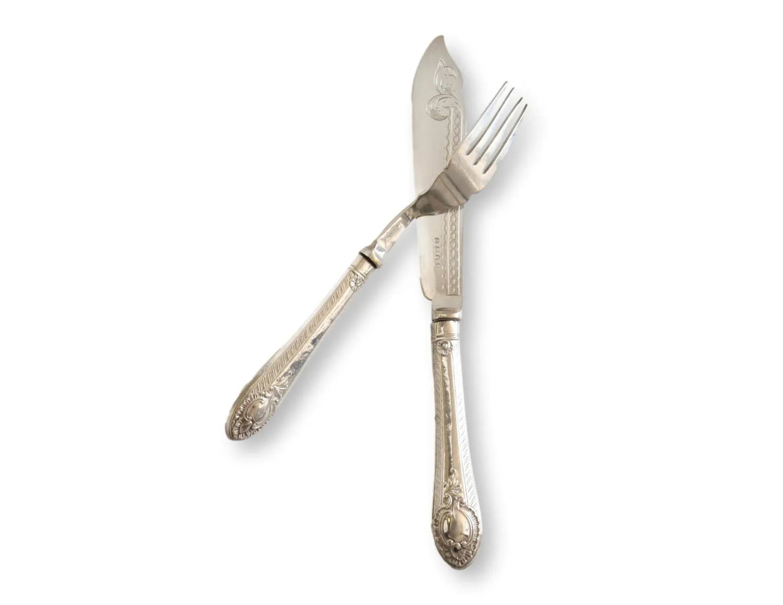 Antique English Silver Plated Sterling Handle Fish Set, Service for 6 - 2