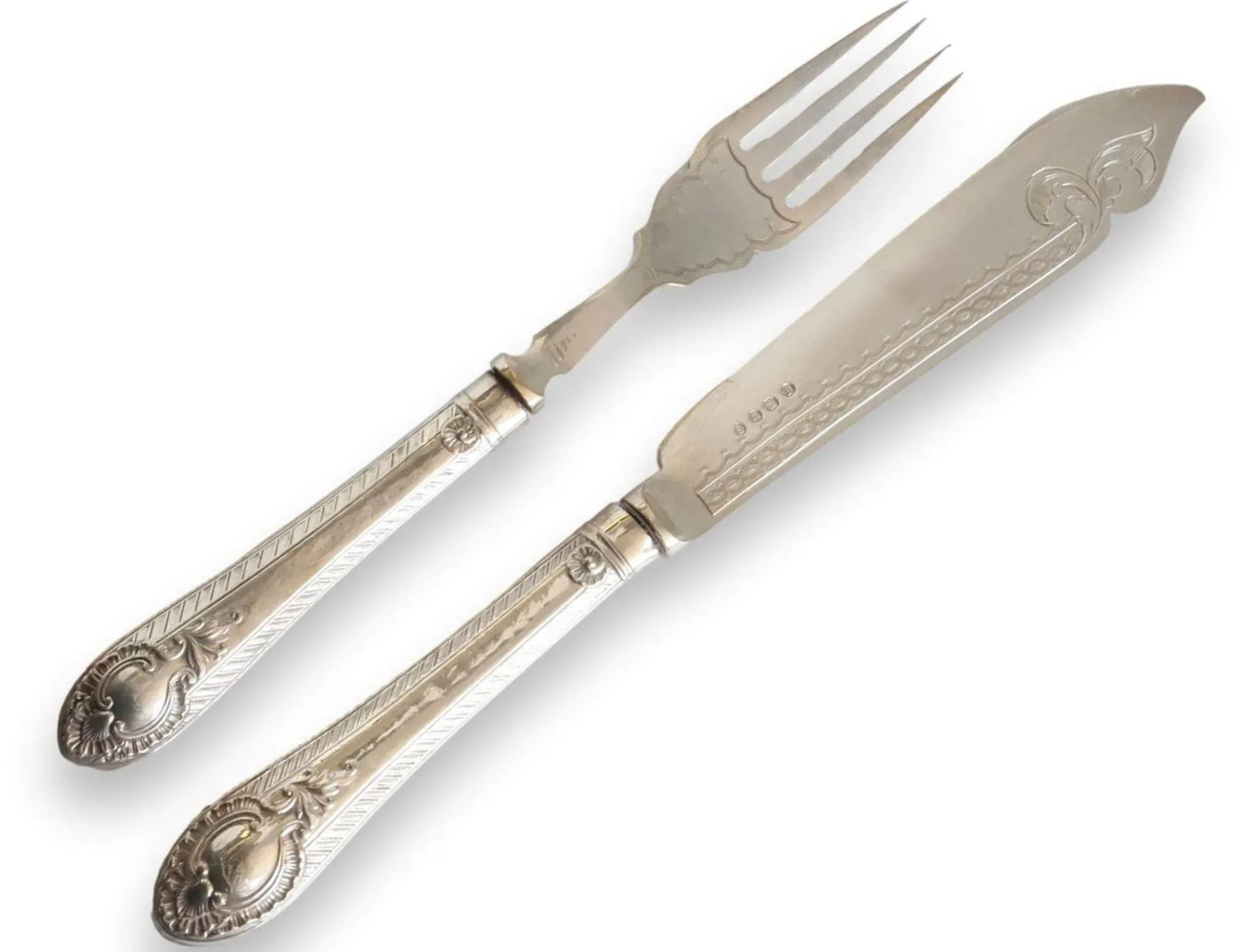 Antique English Silver Plated Sterling Handle Fish Set, Service for 6 - 3