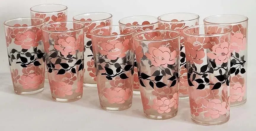 Retro Hazel Atlas Pink and Black Pitcher & Glassware Set - Set of 11 - 3