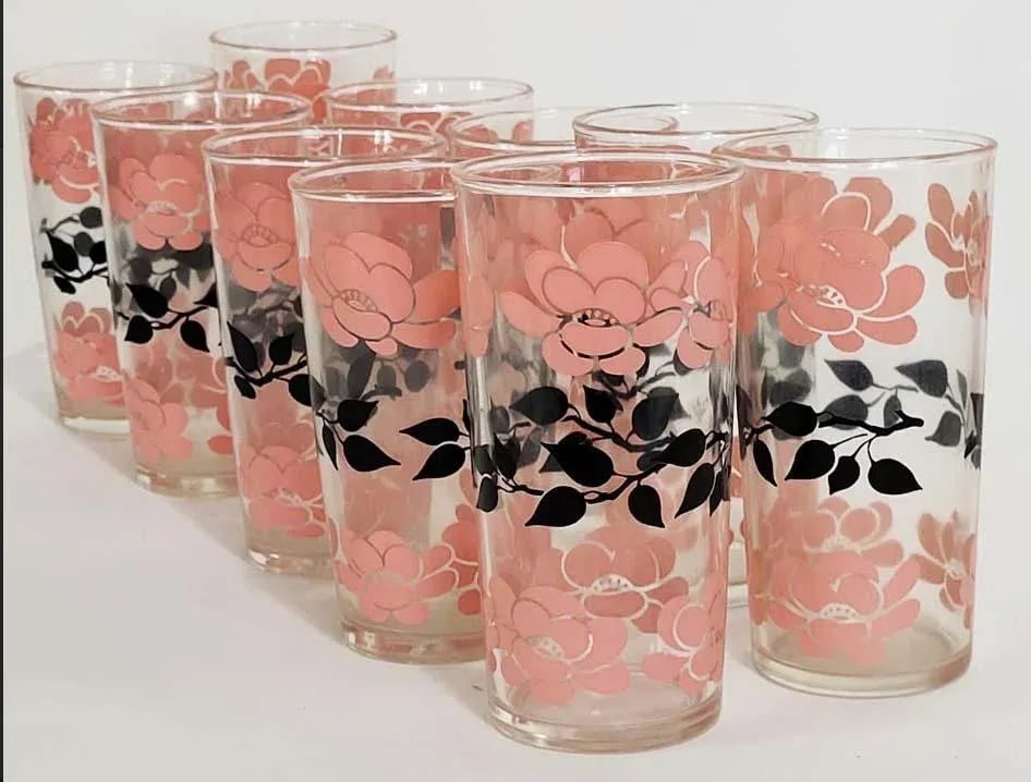 Retro Hazel Atlas Pink and Black Pitcher & Glassware Set - Set of 11 - 4
