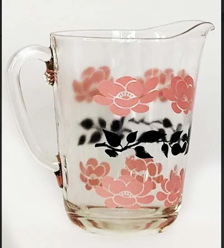 Retro Hazel Atlas Pink and Black Pitcher & Glassware Set - Set of 11 - 7