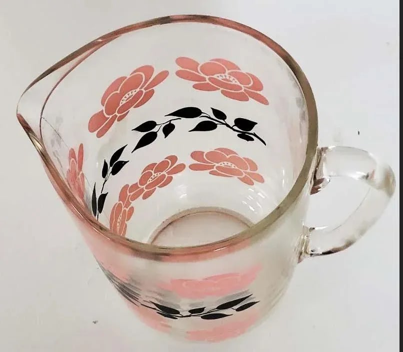 Retro Hazel Atlas Pink and Black Pitcher & Glassware Set - Set of 11 - 8