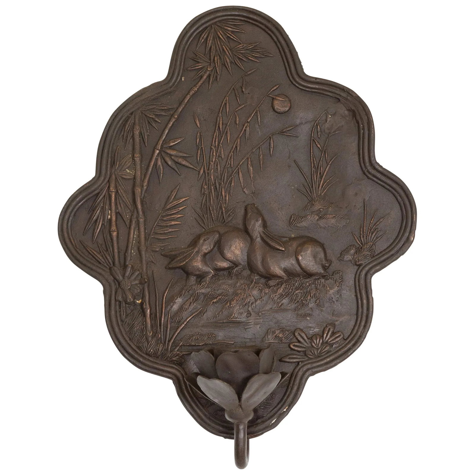 Mid 20th Century Bronze with Dark Patina Rabbits & Bamboo Candle Sconce - 8