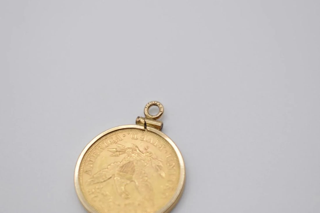 18k Gold 1901 Liberty Five Dollar Coin Pendant - 4