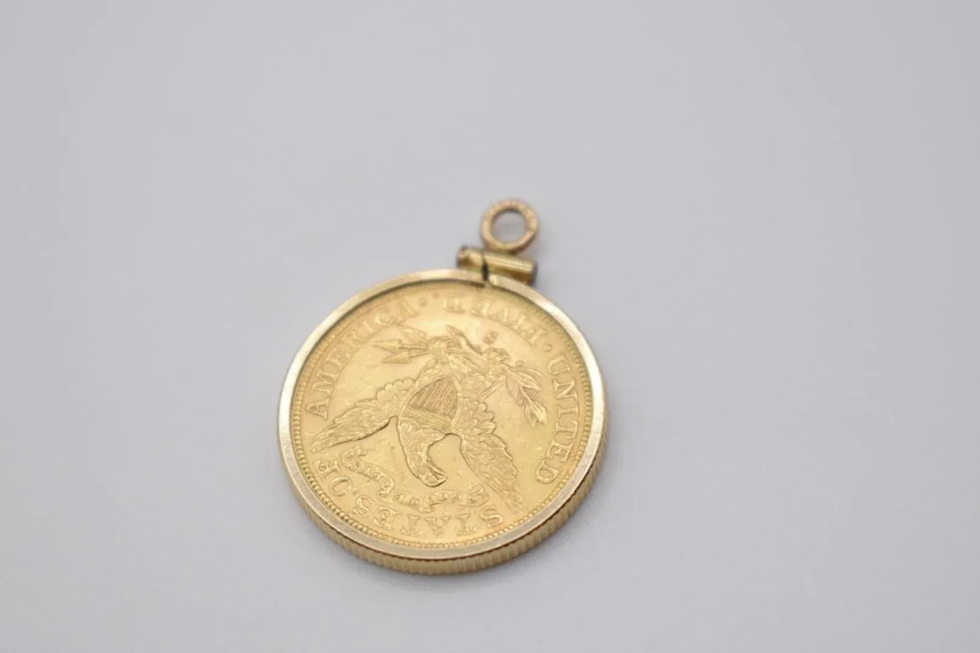 18k Gold 1901 Liberty Five Dollar Coin Pendant - 7