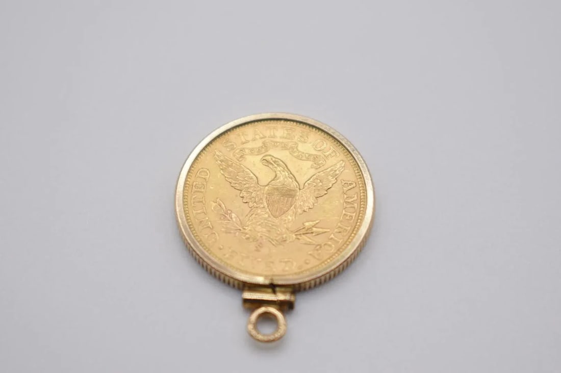 18k Gold 1901 Liberty Five Dollar Coin Pendant - 9