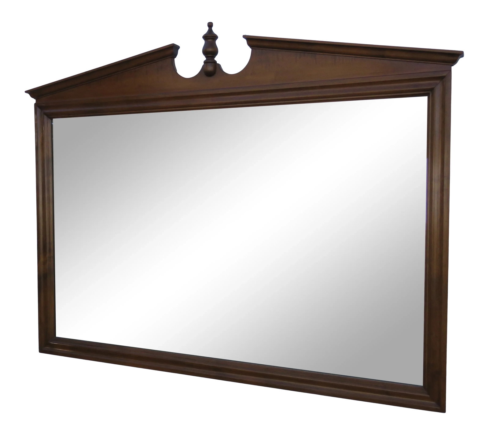 Ethan Allen Wall Bathroom Vanity Mirror: This beautiful Large Mirror is made out of wood and solid maple, and it is in good condition. This Mirror is a wonderful example of a traditional design, with a lovely silhouette and a gorgeous maple