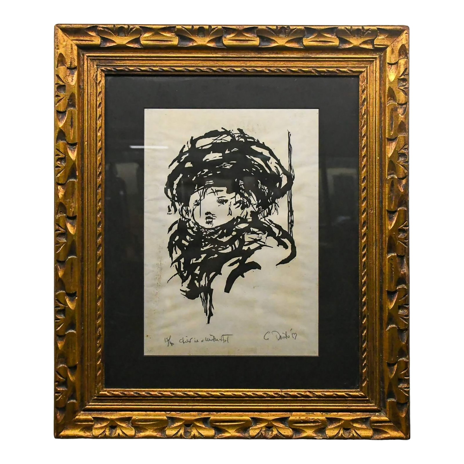 Mid 20th Century Framed Woodcut Print "Child in a Winter Hat" Signed Arthur Danto: The Framed Woodcut Print "Child in a Winter Hat" Signed Arthur Danto is a striking depiction of a child in winter attire, showcasing the artist's skillful use of texture and form. Signed in graphite