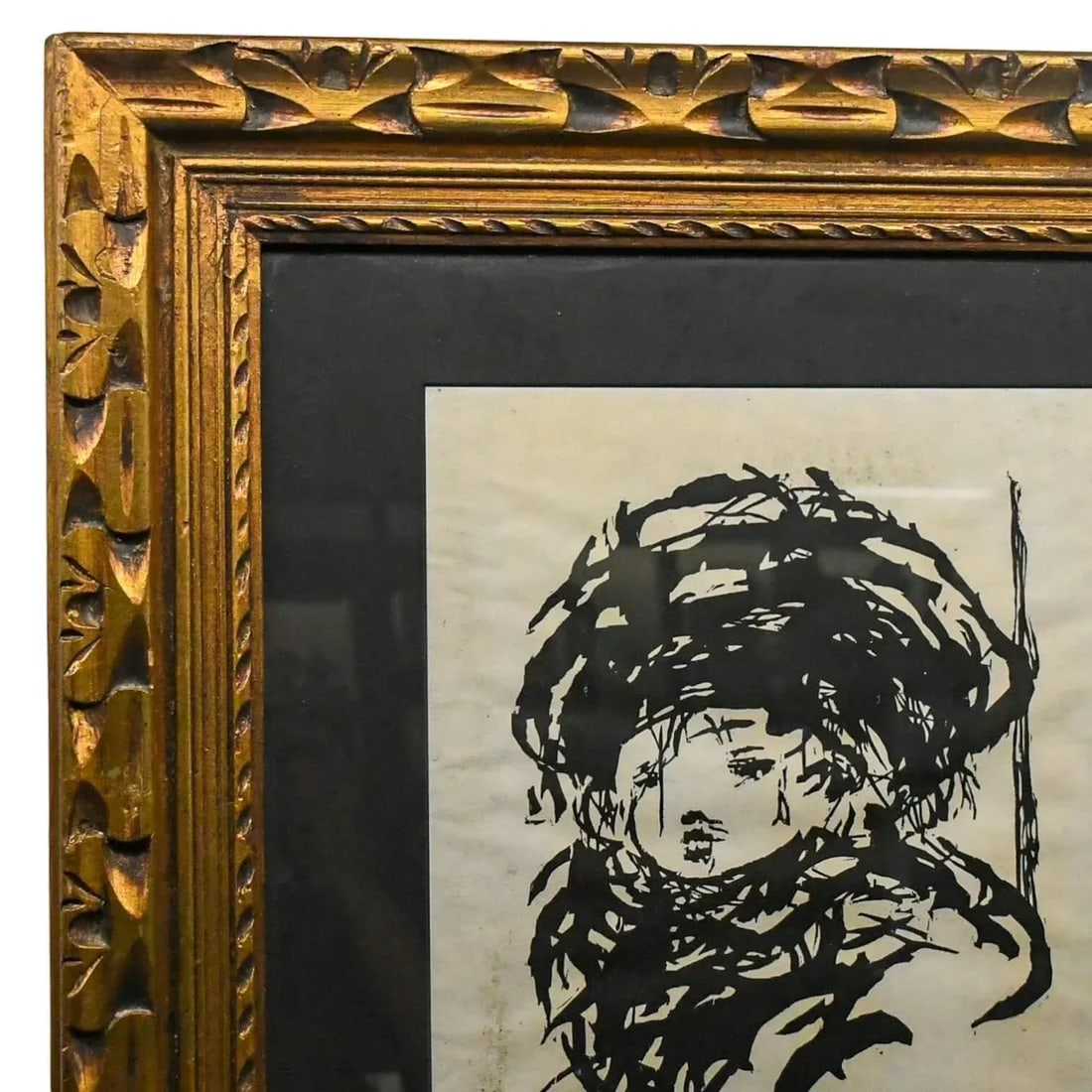 Mid 20th Century Framed Woodcut Print "Child in a Winter Hat" Signed Arthur Danto - 2