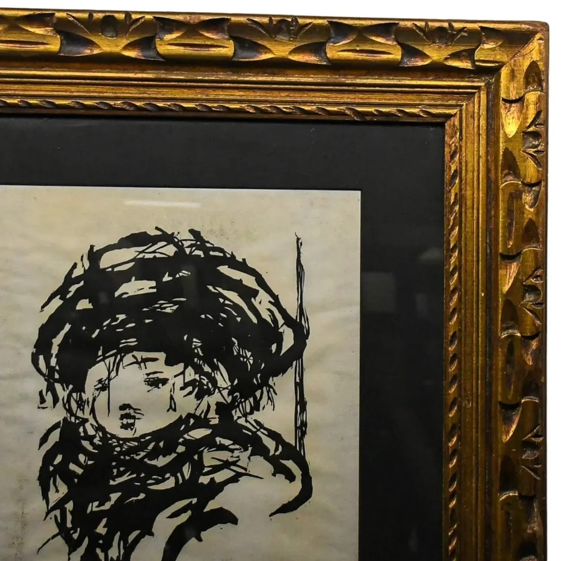 Mid 20th Century Framed Woodcut Print "Child in a Winter Hat" Signed Arthur Danto - 4