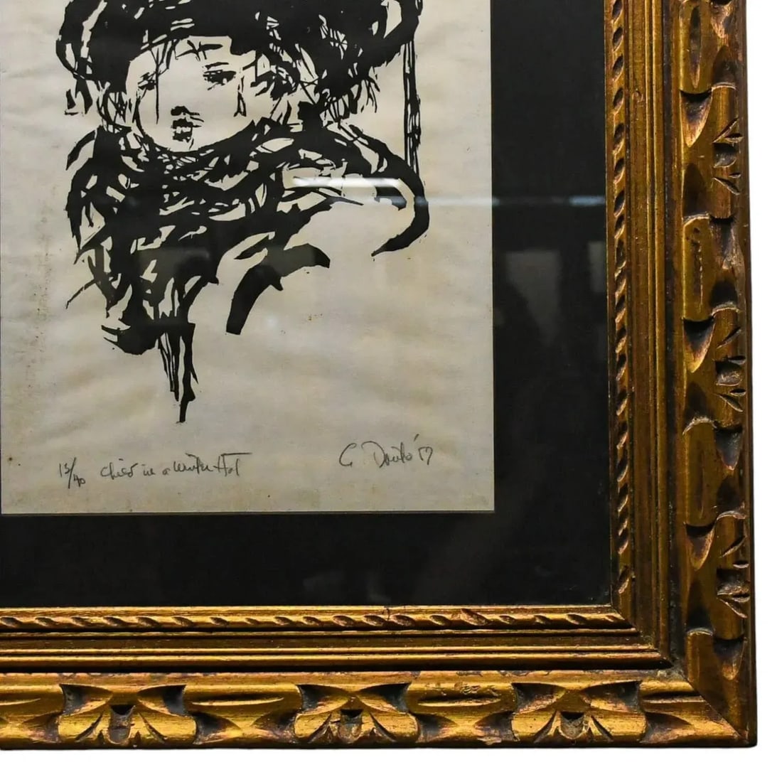 Mid 20th Century Framed Woodcut Print "Child in a Winter Hat" Signed Arthur Danto - 5