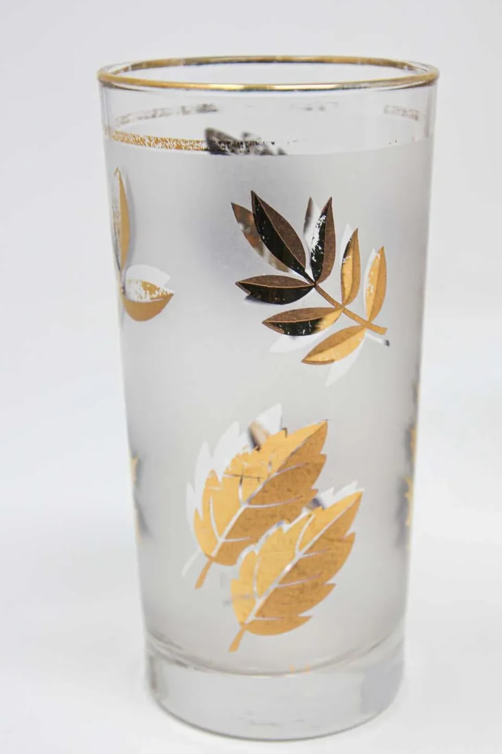 Vintage Midcentury Libbey Highball Frosted and Gold Glasses - Set of 8 - 12