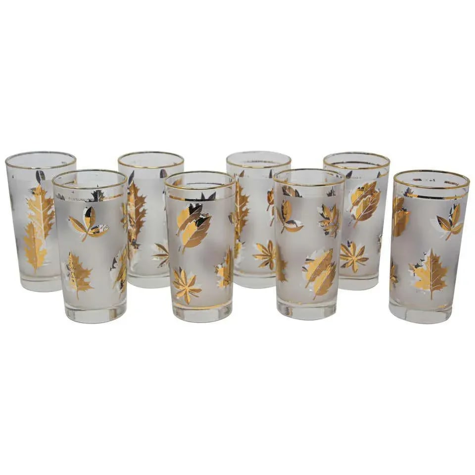 Vintage Midcentury Libbey Highball Frosted and Gold Glasses - Set of 8 - 13